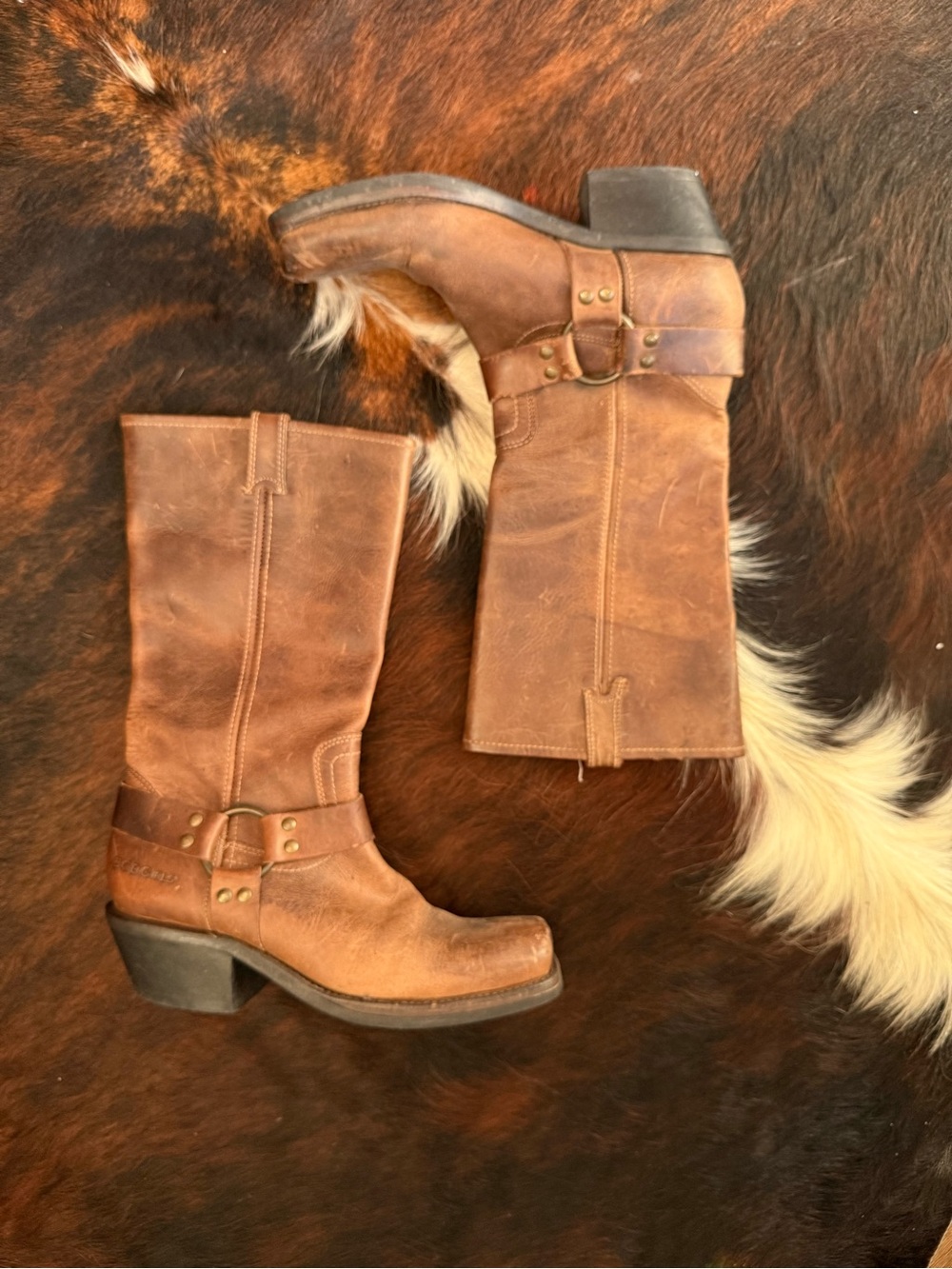 Classic Women's Brown Leather Harness Boots